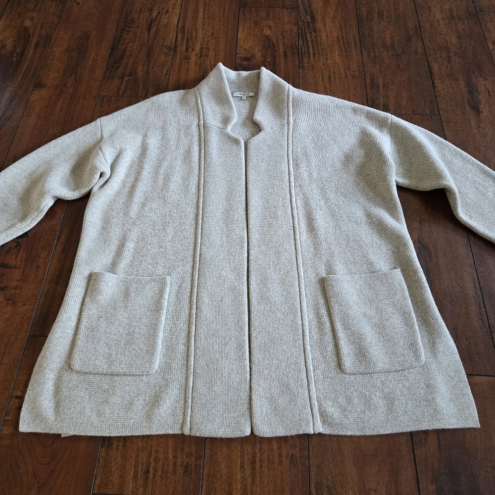 Madewell Spencer Sweater Coat Women Gray Cardigan Wool Open Front Pockets Large - Picture 6 of 13